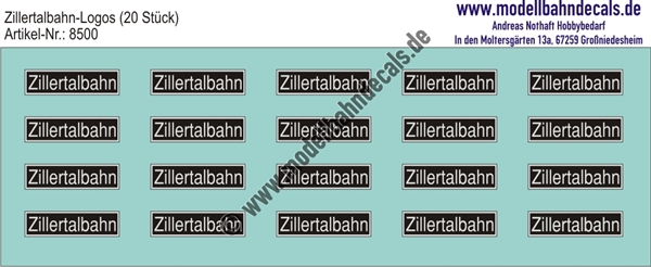Nass-Schiebebilder: Zillertalbahn: Logos Zillertalbahn Weiss auf Schwarz (Shapeways-Modelle Gerd Ziller). Artikel-Nummer: 8500