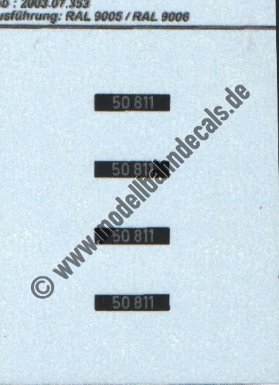 "Nass-Schiebebilder: Sonderangebot Spur H0: Loknummern 50 811, Silber auf Schwarz, DIN Normschrift Artikel-Nummer: 8695"