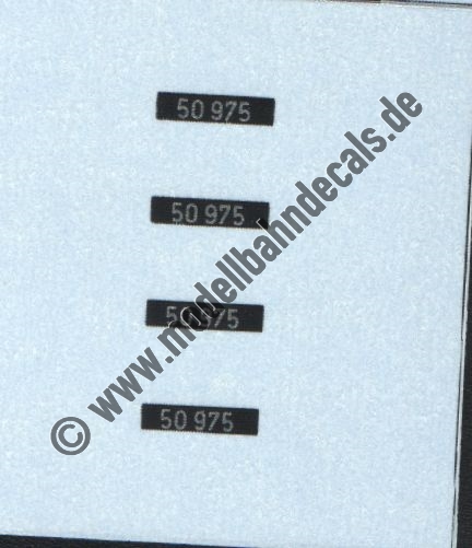 "Nass-Schiebebilder: Sonderangebot Spur H0: Loknummern 50 975, Silber auf Schwarz, DIN Normschrift Artikel-Nummer: 8696"