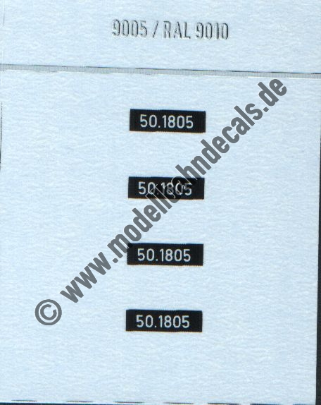 "Nass-Schiebebilder: Sonderangebot Spur H0: Loknummern 50.1805, Weiss auf Schwarz, österreichische Schreibweise mit Punkt Artikel-Nummer: 8697"