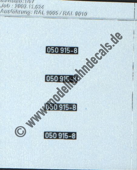 "Nass-Schiebebilder: Sonderangebot Spur H0: Loknummern 050 915-8, DIN-Normschrift, Weiss auf Schwarz Artikel-Nummer: 8719"