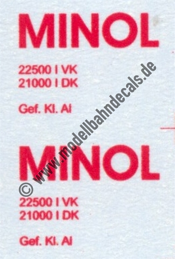 "Nass-Schiebebilder: Sonderangebot Spur H0: 2 Stück Beschriftung für Minol Tankwagen, Rot Artikel-Nummer: 8730"