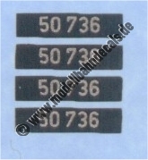 "Nass-Schiebebilder: Sonderangebot Spur H0: Loknummern 50 736, DIN-Normschrift, Silber auf Schwarz Artikel-Nummer: 8765"