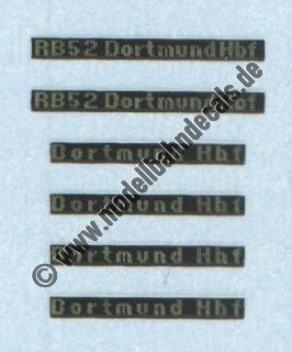 Nass-Schiebebilder: Sonderangebot Spur H0: Zugzielanzeigen in zwei Breiten: (RB52) Dortmund Hbf Artikel-Nummer: 8786