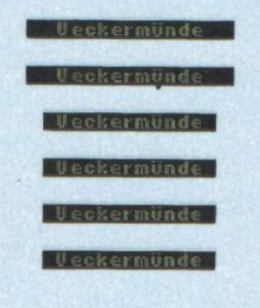 Nass-Schiebebilder: Sonderangebot Spur H0: Zugzielanzeigen in zwei Breiten: Ueckermünde Artikel-Nummer: 8788
