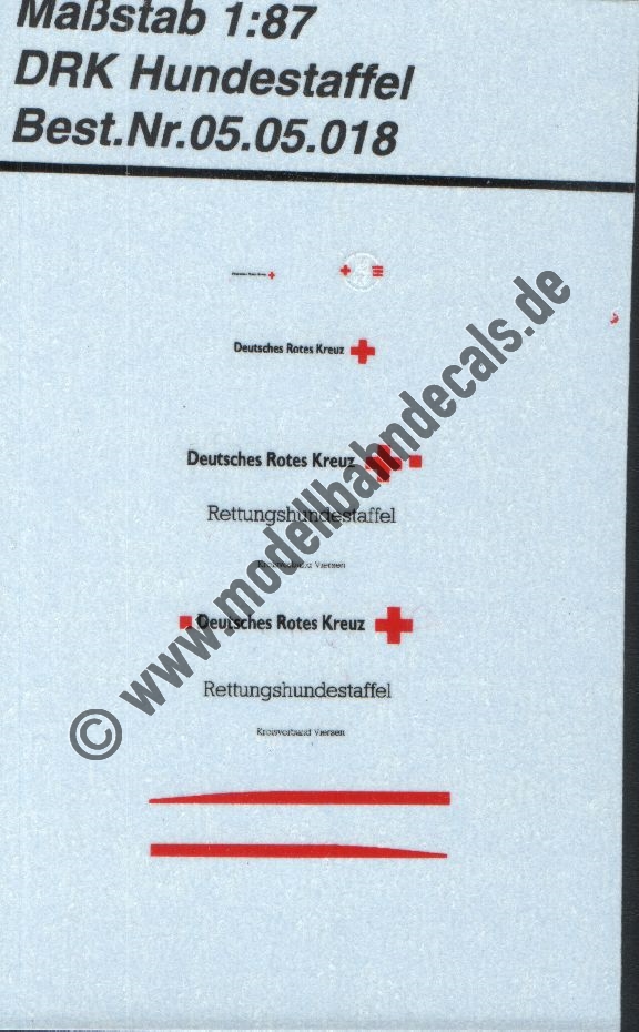Nass-Schiebebilder: Sonderangebot Spur H0: DRK Rettungshundestaffel Kreisverband Viersen; Bogen 1 Artikel-Nummer: 8796