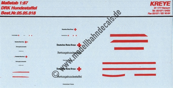 Nass-Schiebebilder: Sonderangebot Spur H0: DRK Rettungshundestaffel Kreisverband Viersen; Bogen 2 Artikel-Nummer: 8797