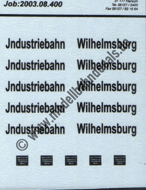 Nass-Schiebebilder: Sonderangebot Spur H0: Anschriften Jndustriebahn Wilhelmsburg + Lok-Anschriften Artikel-Nummer: 8823