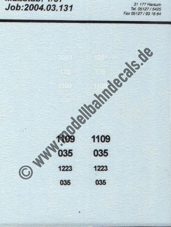 Nass-Schiebebilder: Sonderangebot Spur H0: Loknummern in Weiss und Schwarz jeweils 2 Stück Artikel-Nummer: 8845