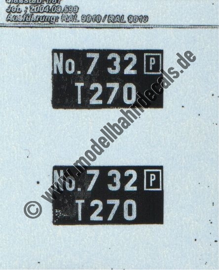 "Nass-Schiebebilder: Sonderangebot Spur H0: Kesselwagen-Anschriften No. 732 [P] T 270, Weiss auf Schwarz Artikel-Nummer: 8859"