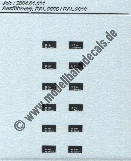 "Nass-Schiebebilder: Sonderangebot Spur H0: Dampflok-Beheimatungen BD Trier, Bw Simmern Artikel-Nummer: 8876"
