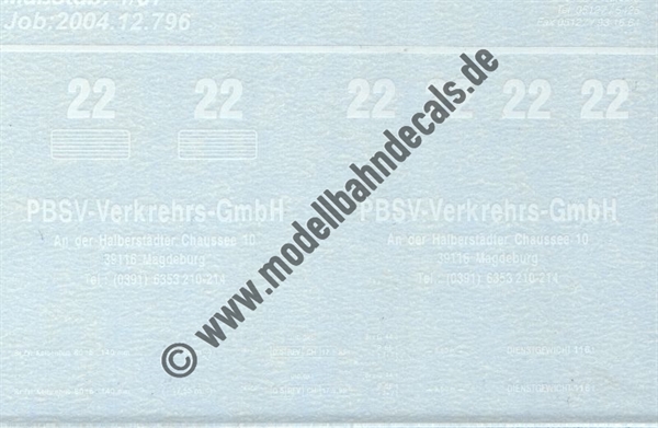 Nass-Schiebebilder: Sonderangebot Spur H0: Lok-Zusatzanschriften für Lok 22 der PBSV Magdeburg Artikel-Nummer: 8889