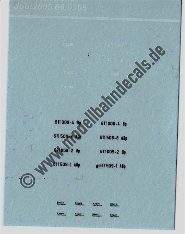 "Nass-Schiebebilder: Sonderangebot Spur TT:Loknummern BR 611, Beheimatungen Kaiserslautern, Epoche 4 Artikel-Nummer: 8906"