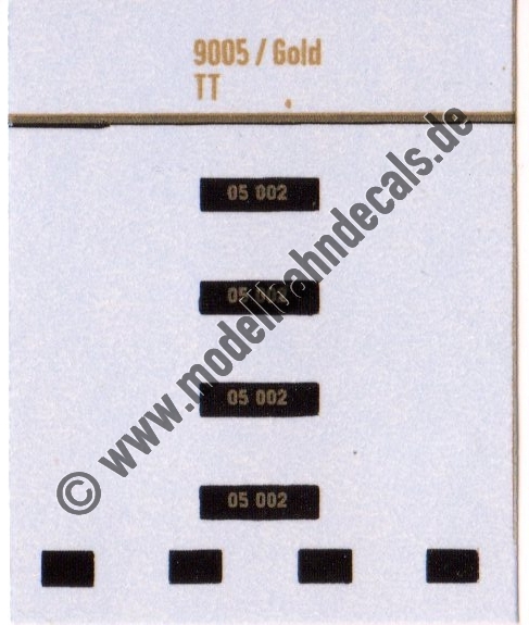 Nass-Schiebebilder: Sonderangebot Spur TT: 4 Loknummern Messing auf Schwarz 05 002 Artikel-Nummer: 8931