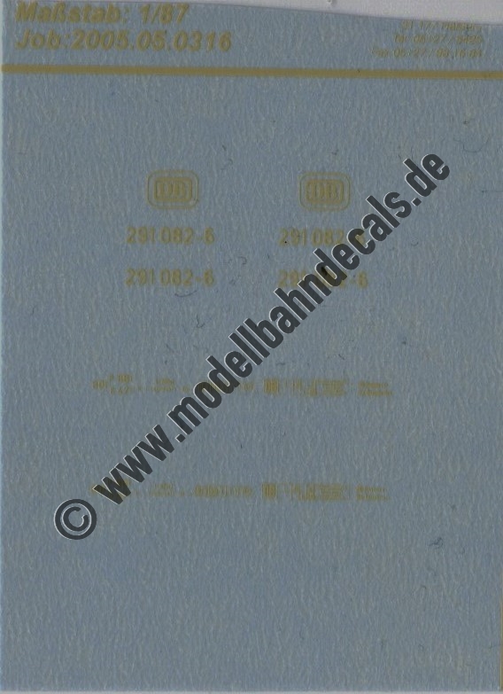 "Nass-Schiebebilder: Sonderangebot Spur H0: Lok-Komplettbeschriftung 291 082-6, Elfenbein Artikel-Nummer: 8938"