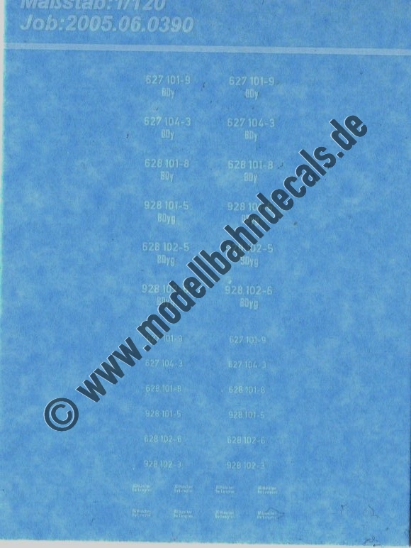 Nass-Schiebebilder: Sonderangebot Spur TT: Lok-Nummern 627/628/928 mit Beheimatungen (Kempten) - Anschriften Weiss Artikel-Nummer: 8963