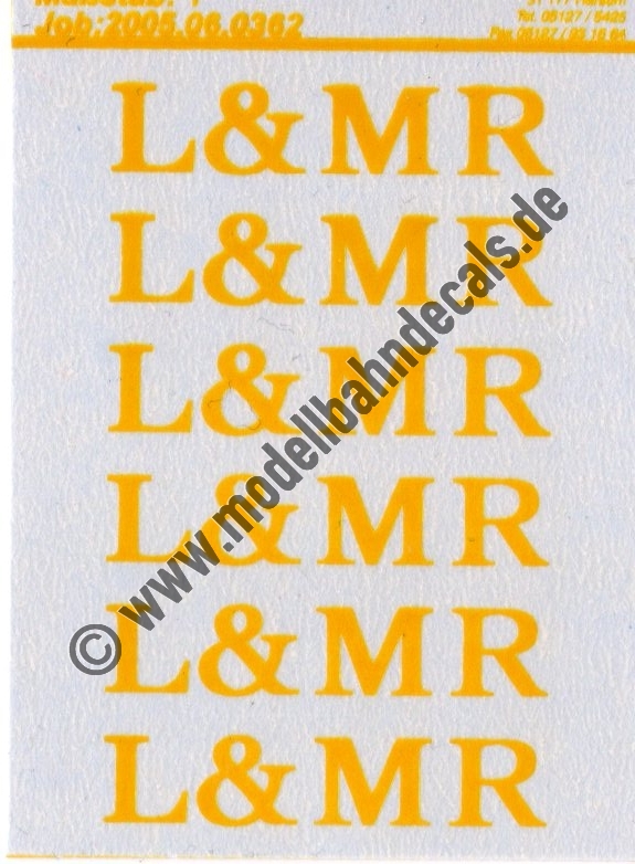 Nass-Schiebebilder: Sonderangebot Spur 1: 6 dunkelgelbe Schriftzüge L&MR (Liverpool & Manchester Railway) Artikel-Nummer: 8967