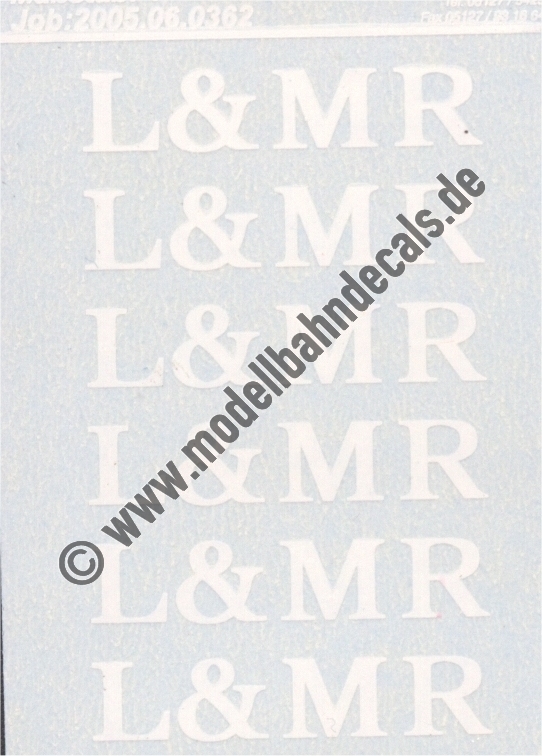 Nass-Schiebebilder: Sonderangebot Spur 1: 6 weisse Schriftzüge L&MR (Liverpool & Manchester Railway) Artikel-Nummer: 8973