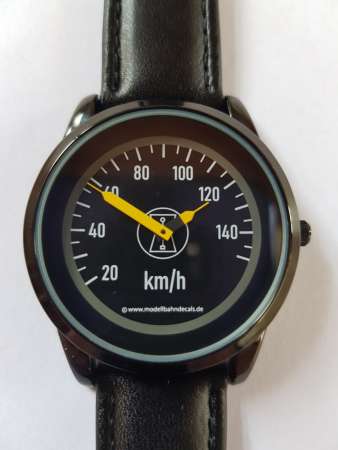 Armbanduhr Dampflok-Tacho (BR 74) Vmax 140 km/h, 40 mm Durchmesser, Lederarmband, Artikel-Nr. 9000
