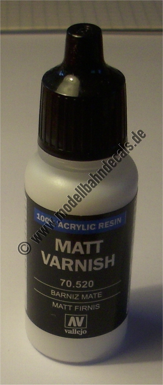 Matt Varnish (Klarlack für Decals - matt) von Vallejo - 17 ml Fläschchen. Preis pro 1 Liter: 229,41 Euro (Pflichtangabe)