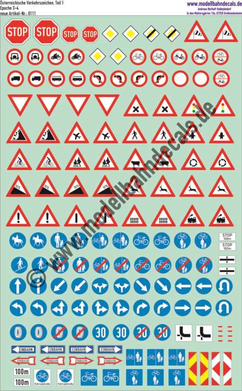 Aufkleber: Österreichische Verkehrszeichen Teil 1, Epoche 3-6. Artikel-Nummer: 0111