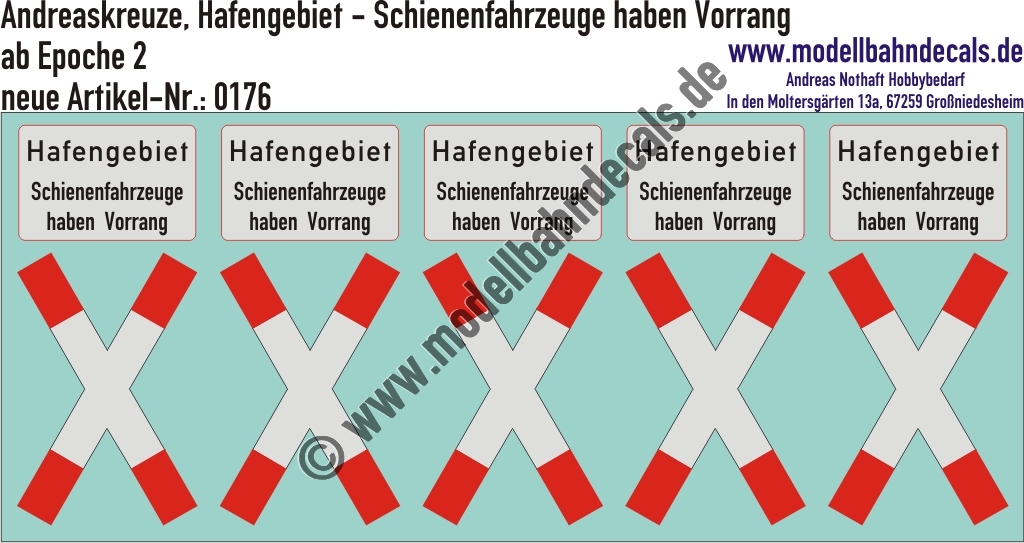 Nass-Schiebebilder: Andreaskreuze mit Hinweisschildern Hafengebiet. Artikel-Nummer: 0176