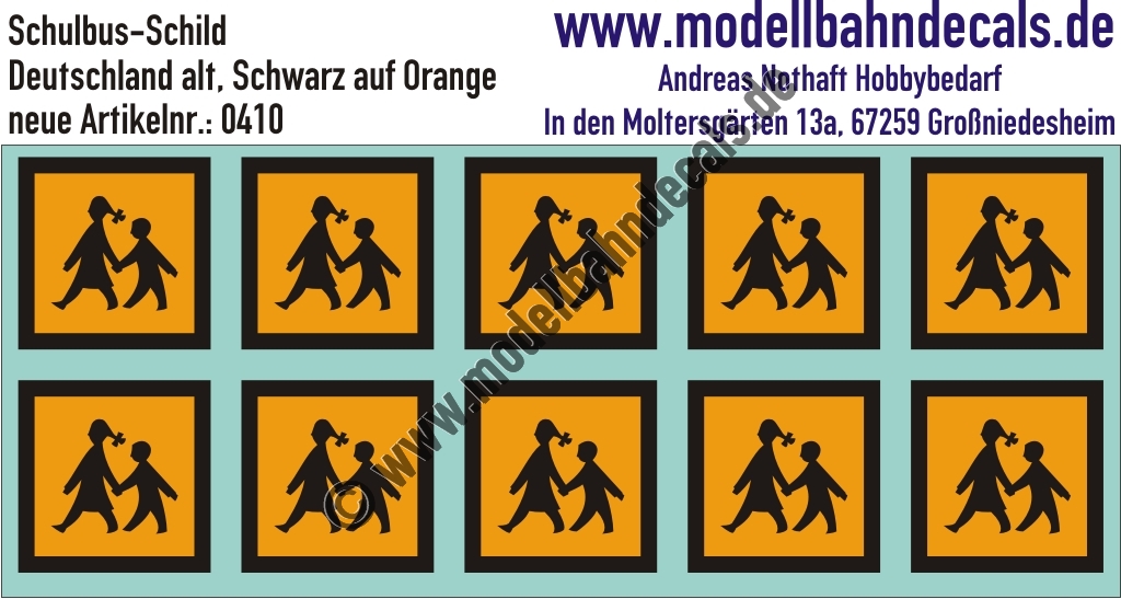 "Nass-Schiebebilder: Schulbustafel Schwarz/Orange, Deutschland alt. Artikel-Nummer: 0410"