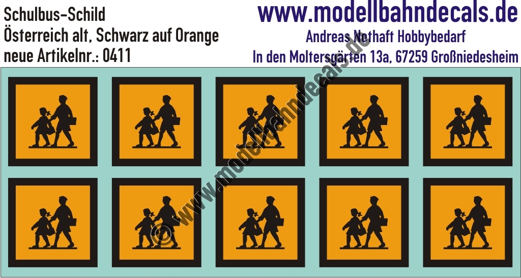 "Nass-Schiebebilder: Schulbustafel Schwarz/Orange, Österreich alt. Artikel-Nummer: 0411"
