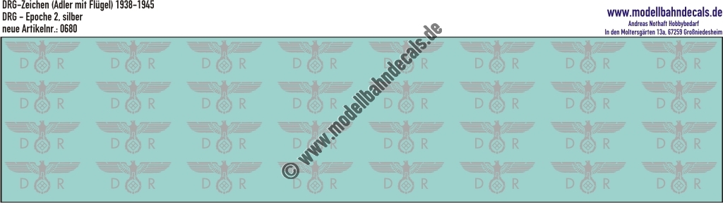 Nass-Schiebebilder: DRG-Zeichen (Adler mit Flügel) 1938-1945 Silber (ohne HK!). Artikel-Nummer: 0680