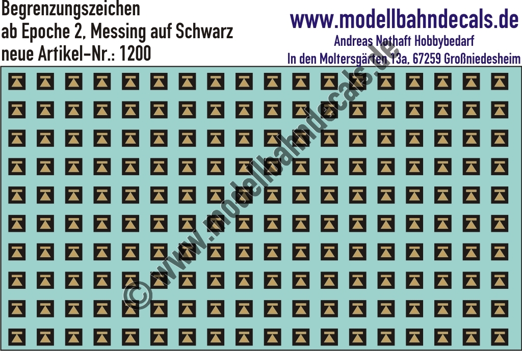 Nass-Schiebebilder: Begrenzungszeichen (Pfeil mit Querstrich) Messing auf Schwarz. Artikel-Nummer: 1200