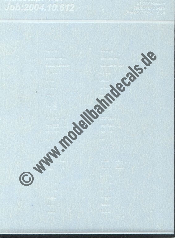 "Nass-Schiebebilder: Sonderangebot Spur H0: Damplok-Gewichtsangaben, Weiss Artikel-Nummer: 18091"