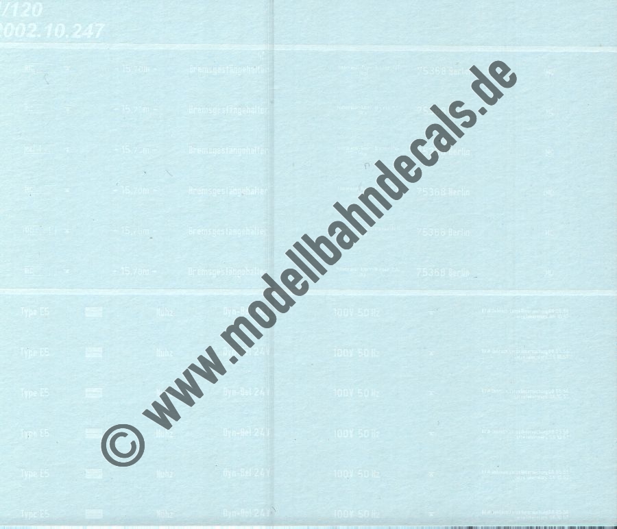 "Nass-Schiebebilder: Sonderangebot Spur TT: Personenwagen-Längsträgeranschriften 75368 Berlin, Weiss Artikel-Nummer: 18123"