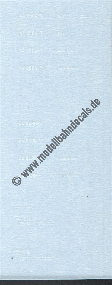 "Nass-Schiebebilder: Sonderangebot Spur TT: Lok-Komplettbeschriftung DR, Epoche 4, 44 2504-7/44 0488-5, Weiss Artikel-Nummer: 18124"