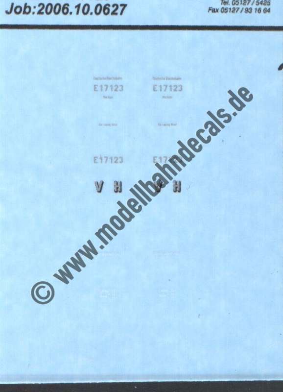 Nass-Schiebebilder: Sonderangebot Spur TT: Lok-Komplettbeschriftung E 17 123 (DRG), Artikel-Nummer: 18256