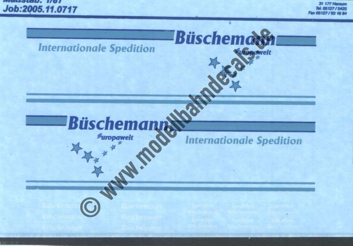 Nass-Schiebebilder: Sonderangebot Spur H0: LKW-Anschriften Internationale Spedition Büschemann, Artikel-Nummer: 18265