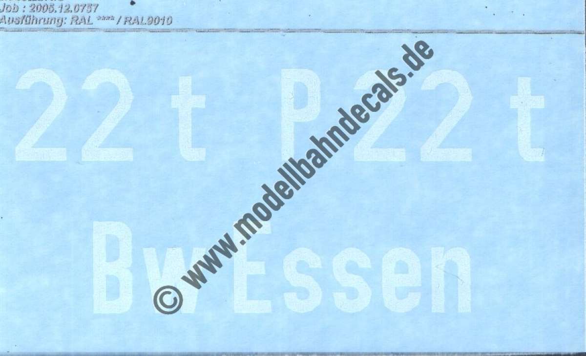 Nass-Schiebebilder: Sonderangebot Maßstab 1:8! Gewichts und Bw-Angaben (Essen), Weiss, Artikel-Nummer: 18273