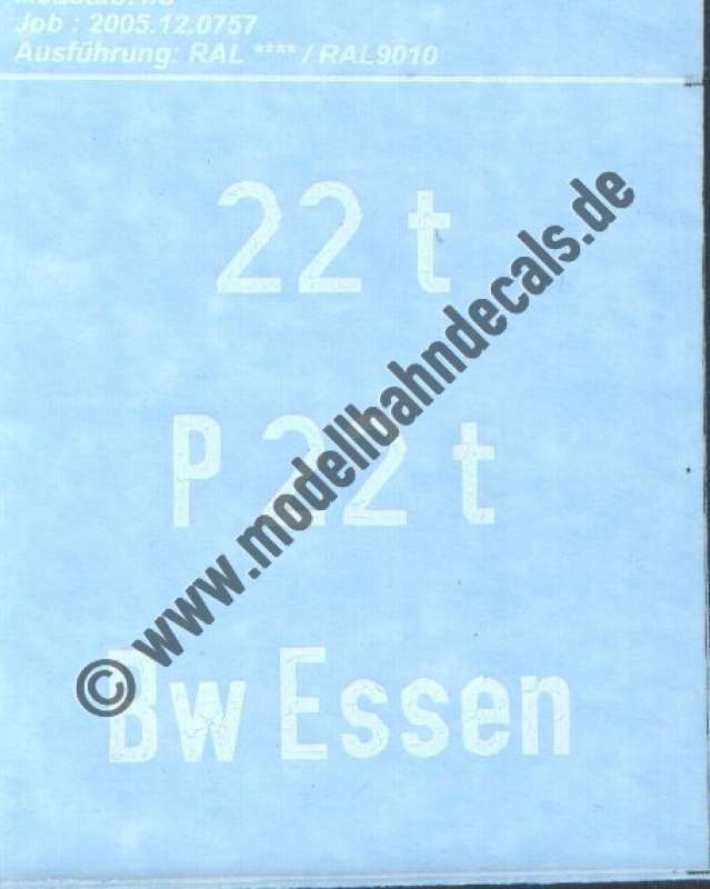 Nass-Schiebebilder: Sonderangebot Maßstab 1:8! Gewichts und Bw-Angaben (Essen), Weiss, Artikel-Nummer: 18274