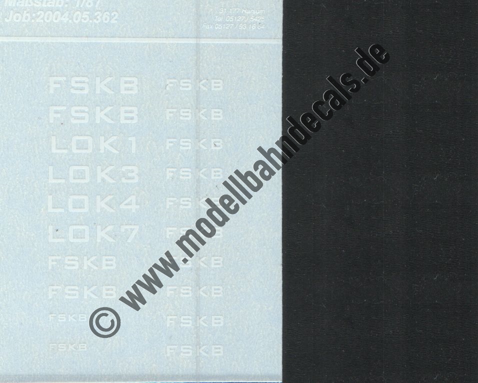Nass-Schiebebilder: Sonderangebot Spur H0: diverse Lokanschriften der FSKB Artikel-Nummer: 19010