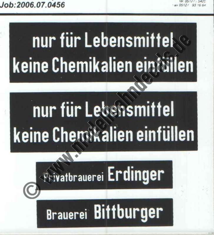 "Aufkleber: Sonderangebot: Maßstab 1:22,5(!) Teilanschriften für Bierwagen Bitburger/Erdinger, Artikel-Nummer: 19026