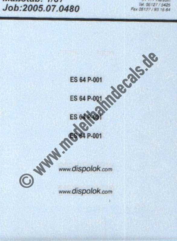 Nass-Schiebebilder: Sonderangebot Spur H0: Loknummern ES 64. Artikel-Nummer: 19039