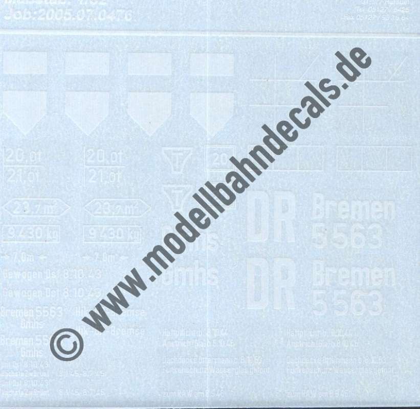 Nass-Schiebebilder: Sonderangebot Spur 1: Komplettbeschriftung DRG Bremen, Artikel-Nummer: 19045