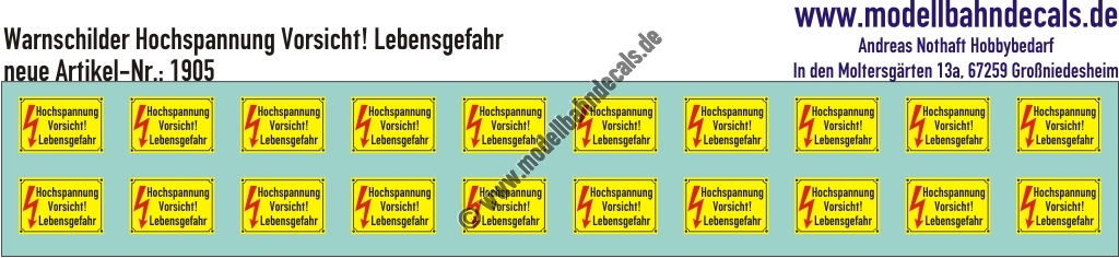 "Nass-Schiebebilder: Warnschilder Hochspannung Vorsicht Lebensgefahr, Epochenunabhängig. Artikel-Nummer: 1905"