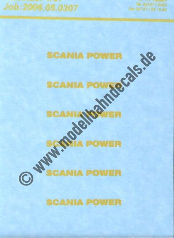Nass-Schiebebilder: Sonderangebot Spur H0: Scania-Power Schriftzüge. Artikel-Nummer: 19070
