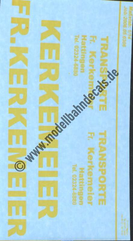 Nass-Schiebebilder: Sonderangebot 1:14: LKW-Anschriften Sped. Kerkemeier, Artikel-Nummer: 19071