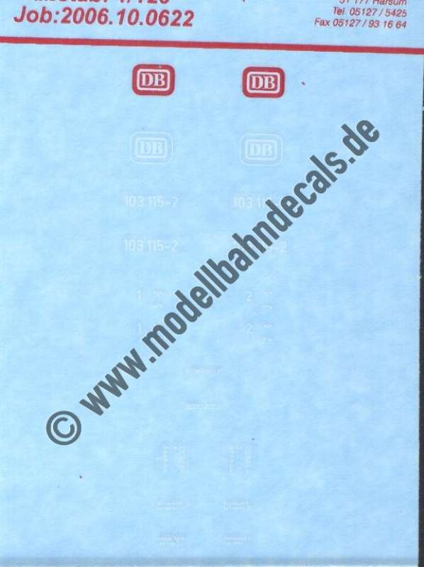 Nass-Schiebebilder: Sonderangebot Spur TT: Komplettbeschriftung 103 115-2; Artikel-Nummer: 19079