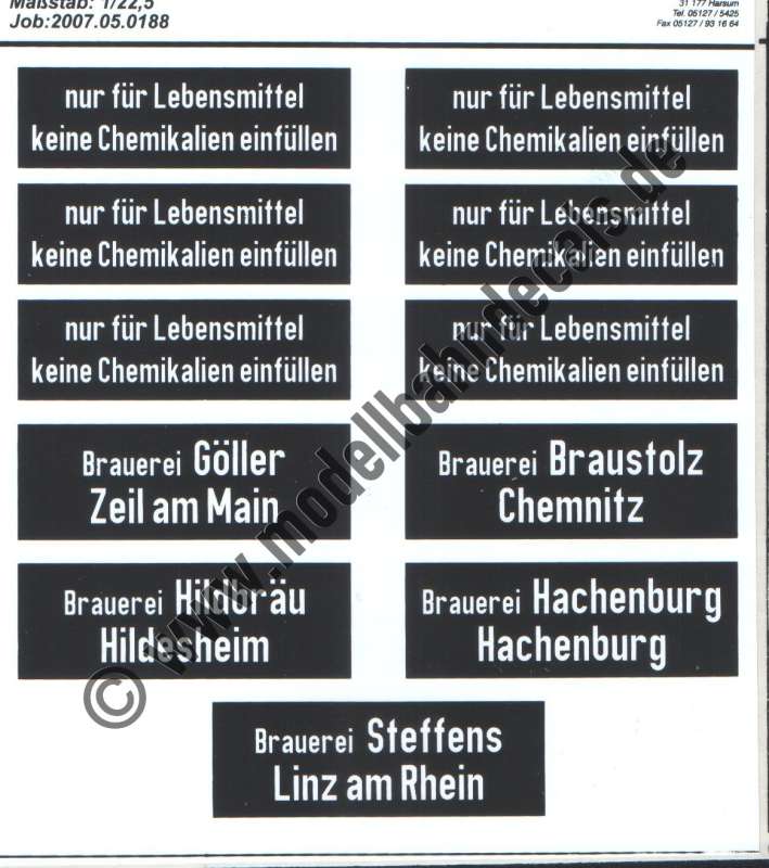 Aufkleber: Sonderangebot 1:22,5: Bierwagen-Anschriften, Artikel-Nummer: 19093