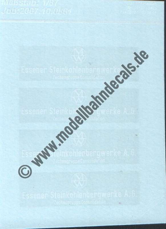 Nass-Schiebebilder: Sonderangebot Spur H0: Anschriften für Essener Steinkohlenbergwerke AG, Zechengruppe Consolidation. Artikel-Nummer: 19096