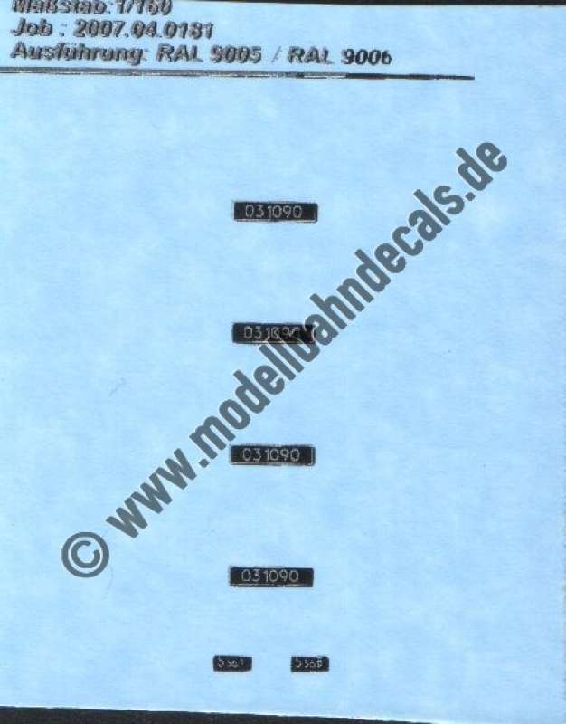 Nass-Schiebebilder: Sonderangebot Spur N: Loknummern und Gattung 03 1090. Artikel-Nummer: 19105