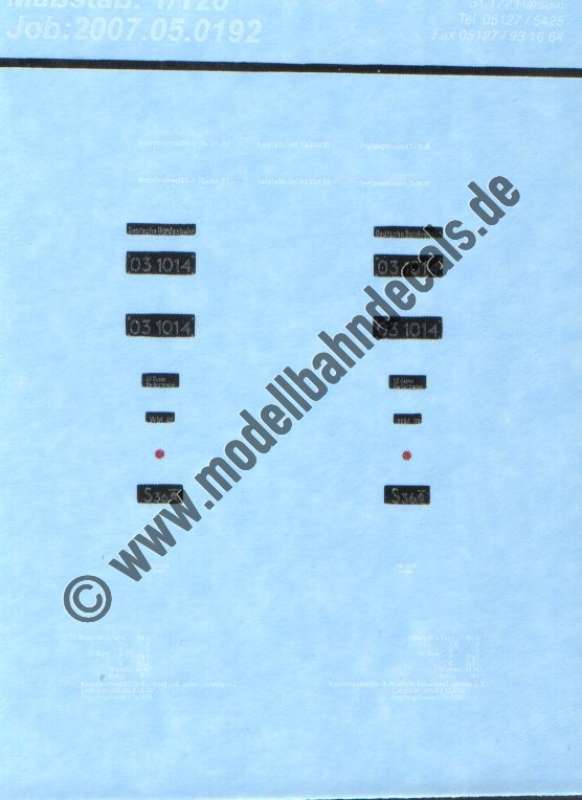 Nass-Schiebebilder: Sonderangebot Spur TT: Lok-Komplettbeschriftung DB 03 1014; Artikel-Nummer: 19114