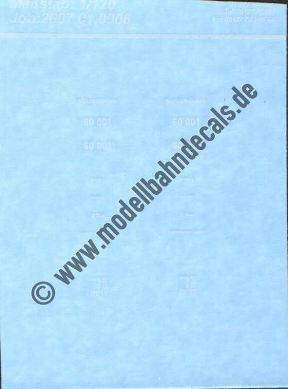Nass-Schiebebilder: Sonderangebot Spur TT: Lok-Komplettbeschriftung DRG, 60 001; Artikel-Nummer: 19119